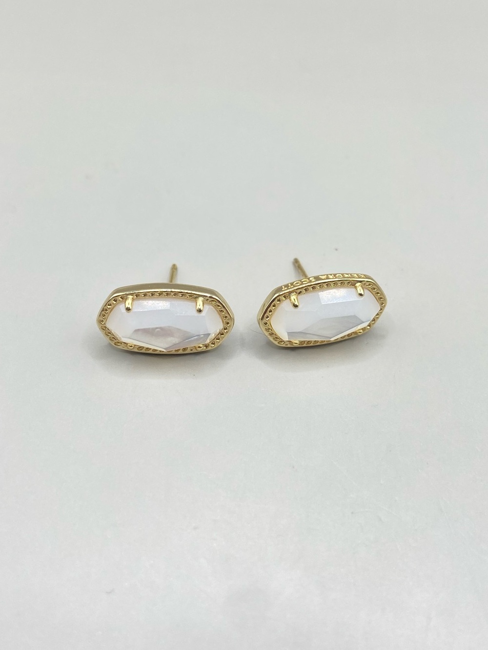 Kendra Scott White Faceted Stone Gold Frame Stud Earrings